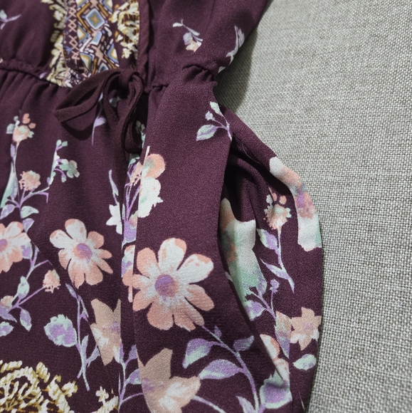 XHILARATION Purple Cold Shoulder Romper Multicolor Boho Floral Pattern Large - Picture 14 of 16